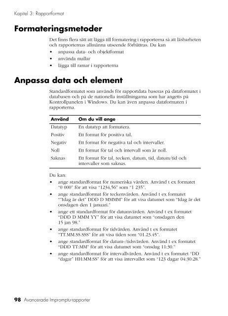 Avancerade Impromptu-rapporter