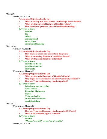 A. Learning Objectives for the Day • What is kinship and what kind of ...