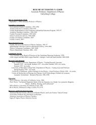 RESUME OF TIMOTHY N. GOOD - Gettysburg College