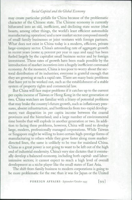 Francis Fukuyama. 1995 "Social Capital and the Global Economy."