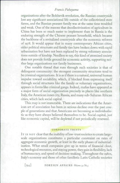 Francis Fukuyama. 1995 "Social Capital and the Global Economy."