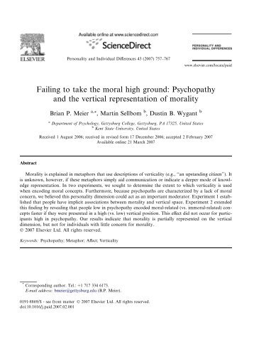Failing to take the moral high ground: Psychopathy and the vertical ...