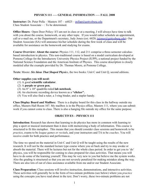physics 112 ––– general information ––– spring 2002 ...