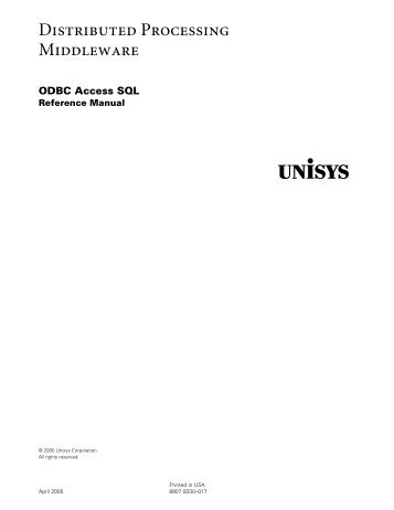 ODBC Access SQL Reference Manual - Public Support Login - Unisys