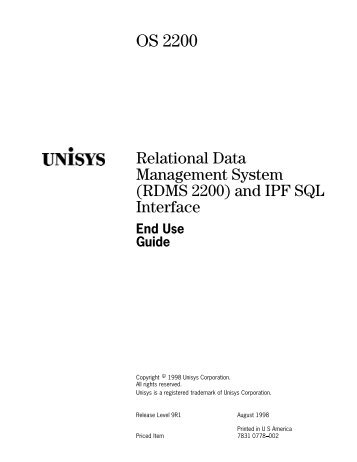 (RDMS 2200) and IPF SQL Interface End Use Guide