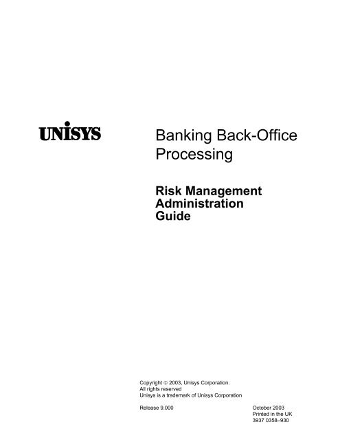 Banking Back-Office Processing Risk Management Administration ...
