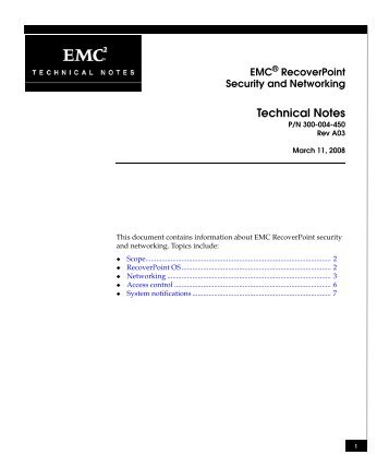 EMC RecoverPoint Security and Networking Technical Notes