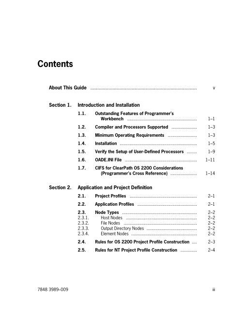 Programmers Bench Programmer's Workbench for ClearPath OS 2200 User Guide