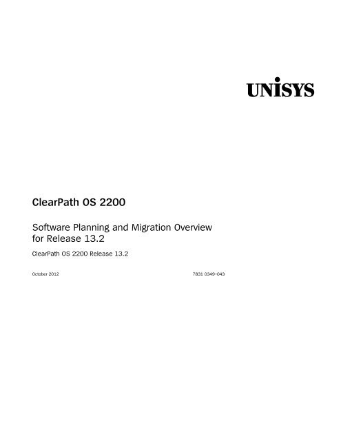 ClearPath OS 2200 Series Release 13.2 Software Planning and ...