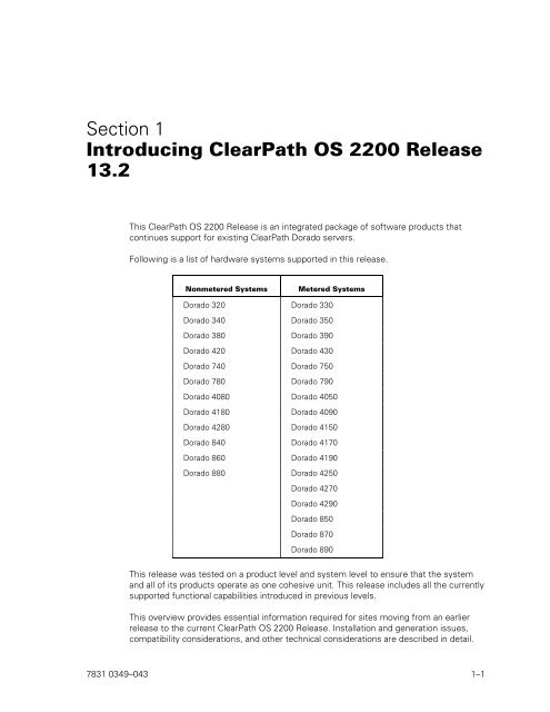 ClearPath OS 2200 Series Release 13.2 Software Planning and ...