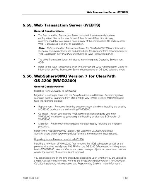 ClearPath OS 2200 Series Release 13.2 Software Planning and ...