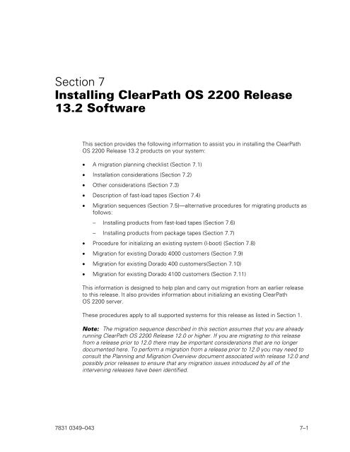 ClearPath OS 2200 Series Release 13.2 Software Planning and ...