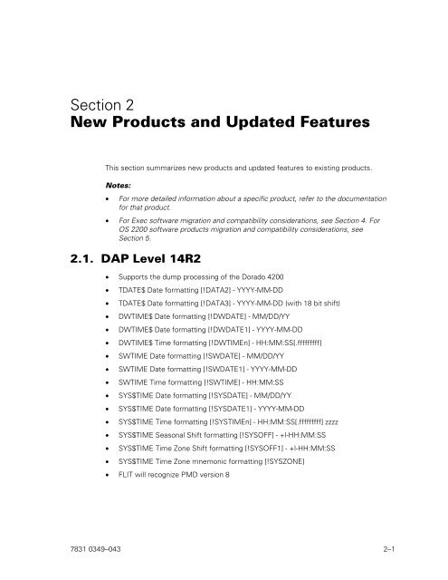 ClearPath OS 2200 Series Release 13.2 Software Planning and ...