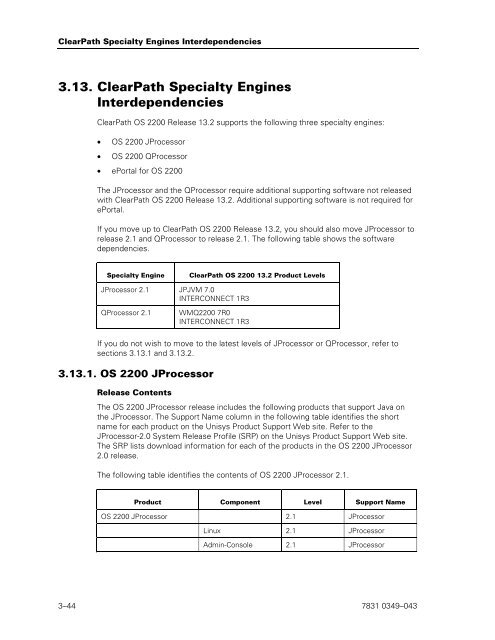 ClearPath OS 2200 Series Release 13.2 Software Planning and ...