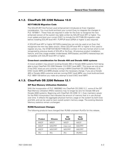 ClearPath OS 2200 Series Release 13.2 Software Planning and ...