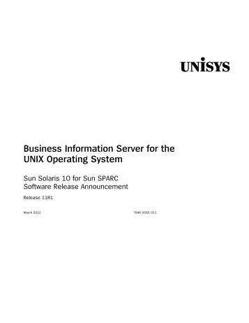 Business Information Server for the UNIX Sun Solaris 10 for Sun ...