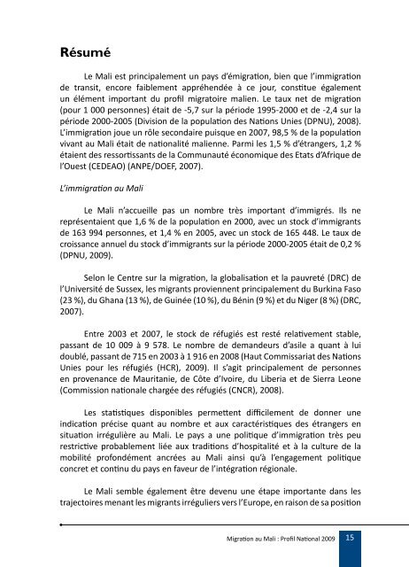 Migration au Mali : Profil National 2009 - IOM Publications