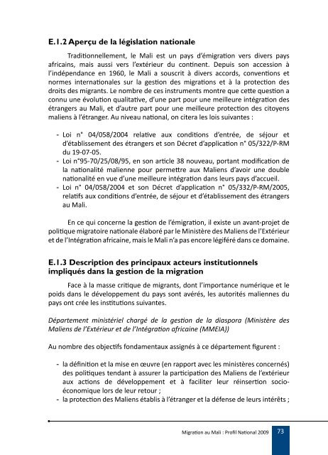 Migration au Mali : Profil National 2009 - IOM Publications