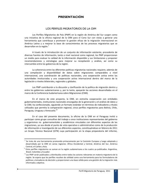 Perfil Migratorio de Paraguay 2011 - Ministerio de Agricultura y ...
