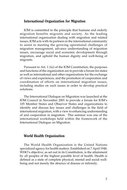 Health and Migration - IOM Publications - International Organization ...