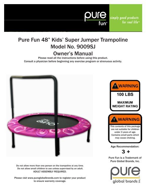 Pure Fun 48” Kids' Super Jumper Trampoline Model No. 9009SJ ...