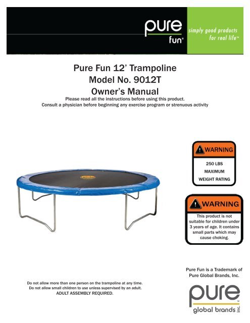 Pure Fun 12' Trampoline Model No. 9012T Owner's Manual