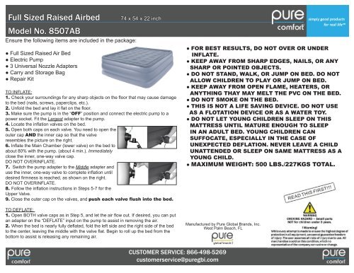Full Sized Raised Airbed Model No. 8507AB - pure global brands, inc.