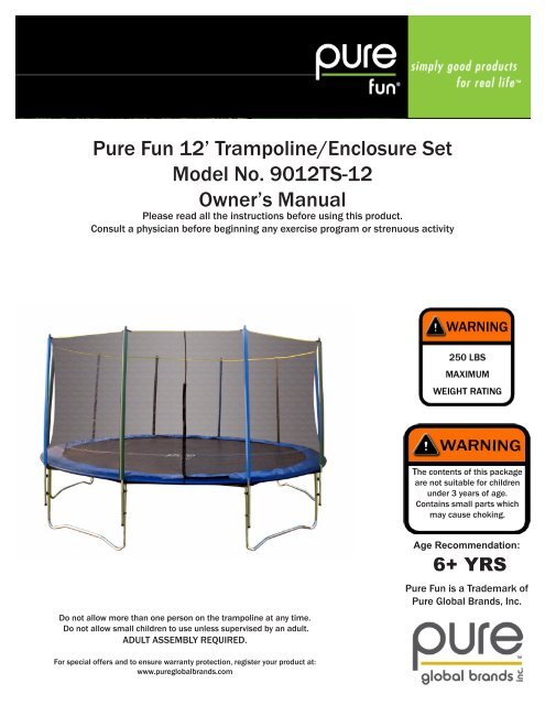 Download 12ft Trampoline Set Manual - Pure Global Brands, Inc.
