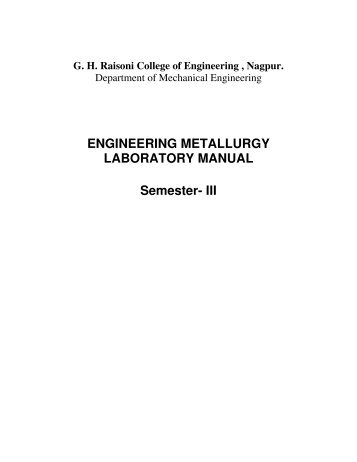 ENGINEERING METALLURGY LABORATORY MANUAL Semester- III