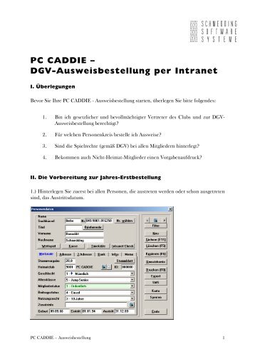 PC CADDIE – DGV-Ausweisbestellung per Intranet