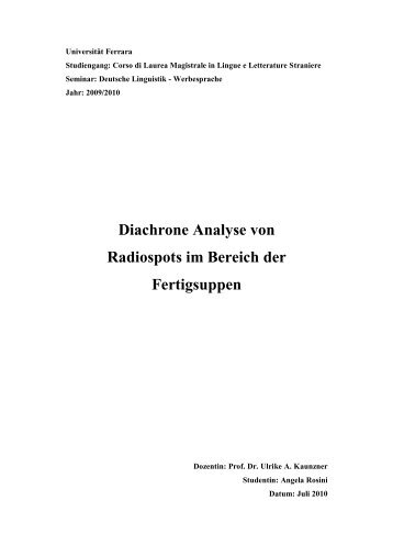 Diachrone Analyse von Radiospots im Bereich der Fertigsuppen.