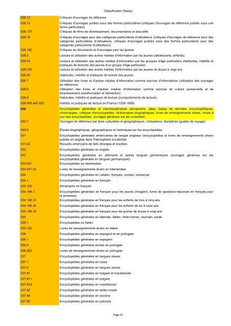 Classification de Dewey - Regnat