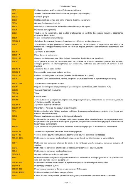 Classification de Dewey - Regnat