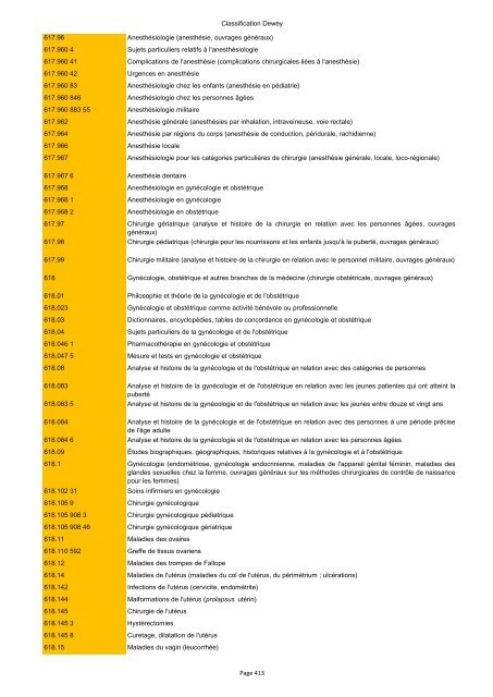 Classification de Dewey - Regnat