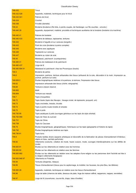 Classification de Dewey - Regnat