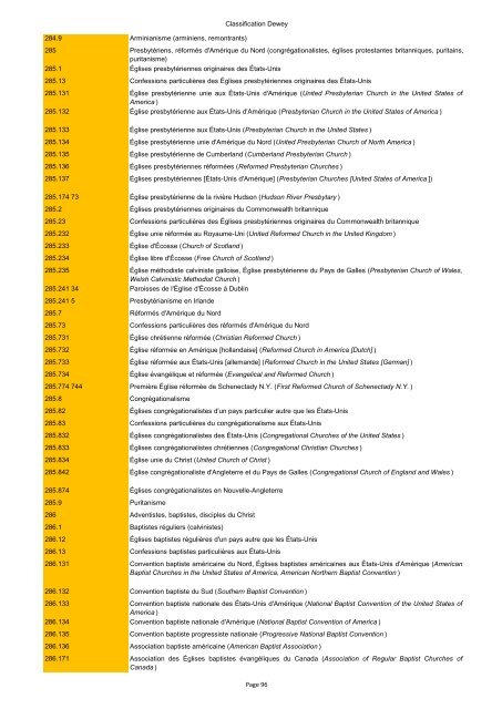 Classification de Dewey - Regnat