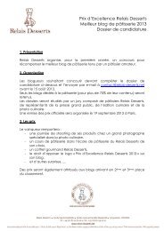 Dossier de candidature - meilleur blog de pâtisserie - Relais Desserts