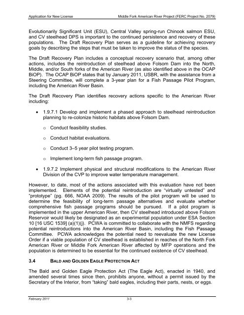 FERC Project No. 2079 - PCWA Middle Fork American River Project ...