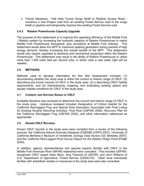 FERC Project No. 2079 - PCWA Middle Fork American River Project ...