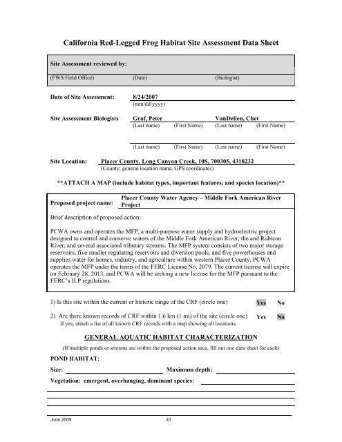 FERC Project No. 2079 - PCWA Middle Fork American River Project ...