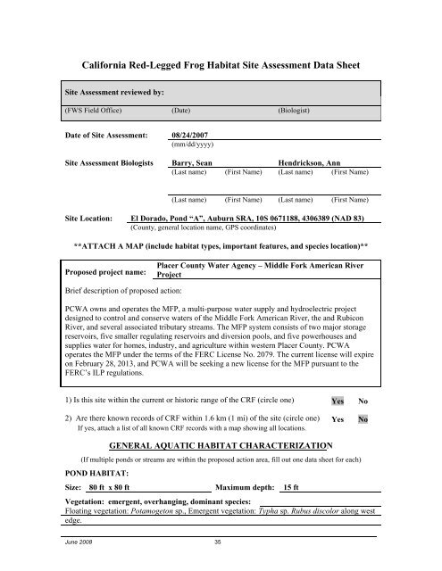 FERC Project No. 2079 - PCWA Middle Fork American River Project ...