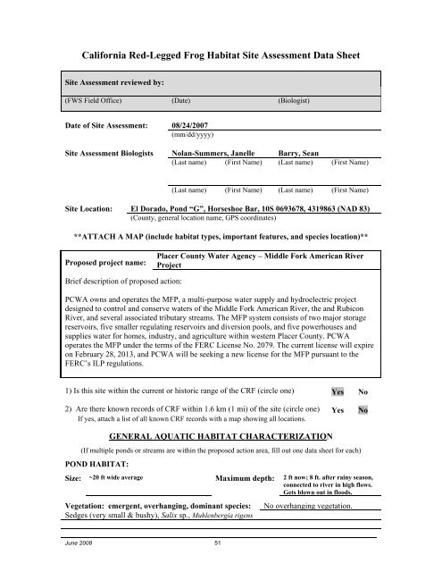 FERC Project No. 2079 - PCWA Middle Fork American River Project ...