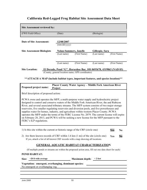 FERC Project No. 2079 - PCWA Middle Fork American River Project ...