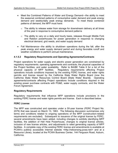 FERC Project No. 2079 - PCWA Middle Fork American River Project ...