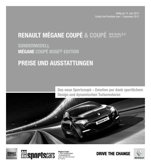 Mégane Coupé &amp; Coupé Renault Sport(2,4 MB) - Renault Preislisten