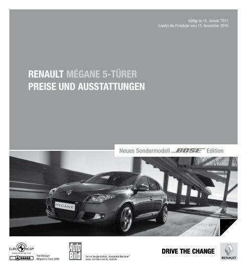 Preise für den MEGANE in der Version Techno - Renault