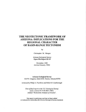 The Neotectonic Framework of Arizona - AZGS Document Repository