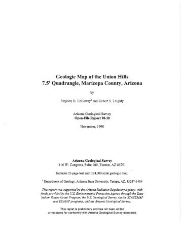 Geologic Map of the Union Hills 7.5' Quadrangle, Maricopa County ...