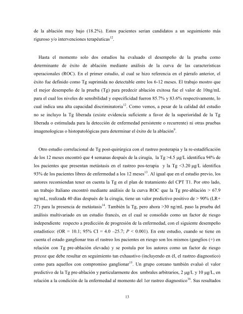 relación de la tiroglobulina pre-ablación con la recurrencia ...