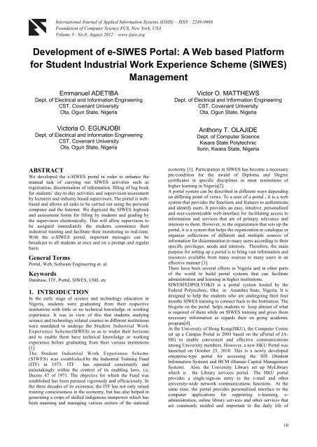 Development Of E Siwes Portal International Journal Of Applied